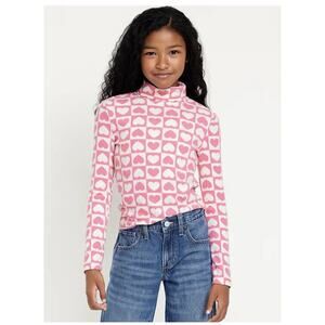 Old Navy Pink Hearts Mock Neck Turtle Neck Long Sleeve Girls Top Size XL 14-16